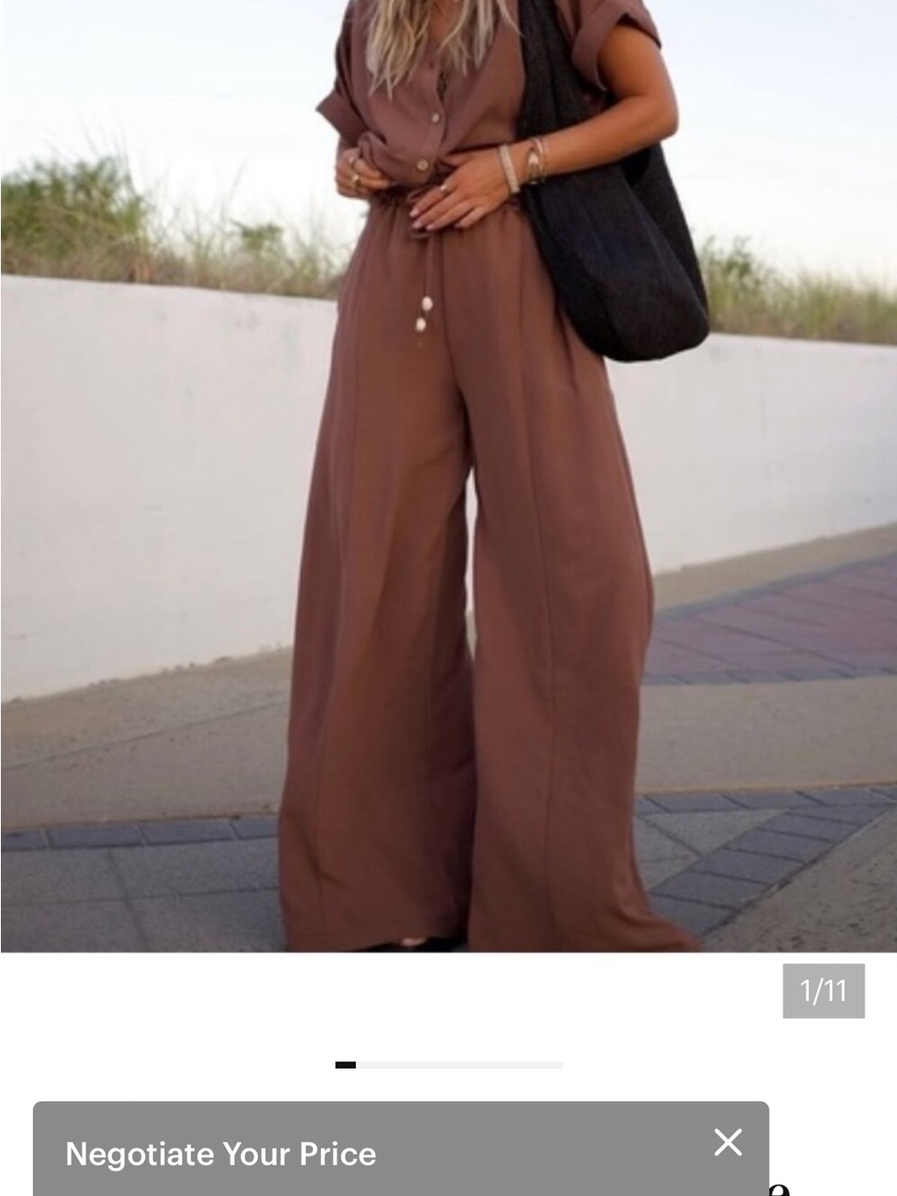 Women's Set w Wide-Leg High-Rise Pants - Brown